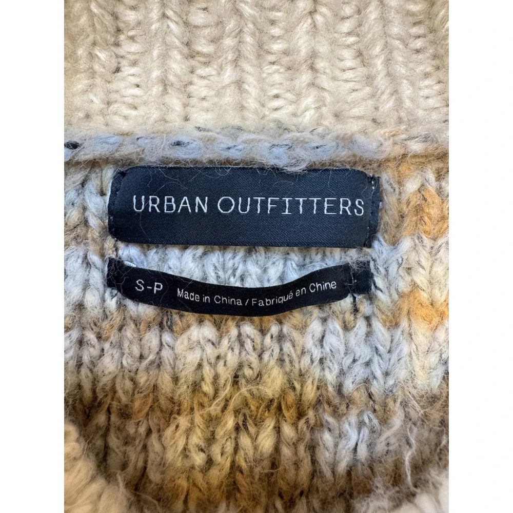 Urban Outfitters Cropped‎ Chunky Knit Sweater Striped Neutral Blue Boho Size s